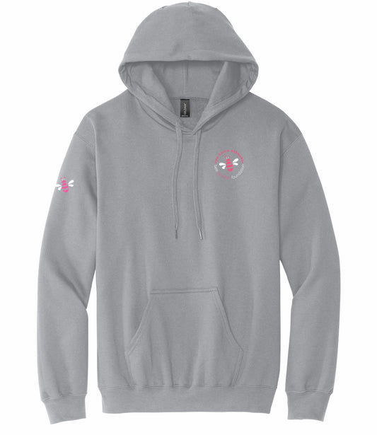 Softstyle Cement Pullover Unisex Hoodie with bee positive circle logo