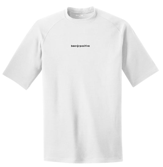 Unisex white short sleeve with black bee positive simple logo